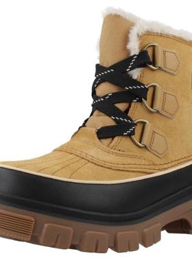 代购SOREL女士雪地靴防水保暖防滑耐磨系带短筒毛绒内里黑色鞋带