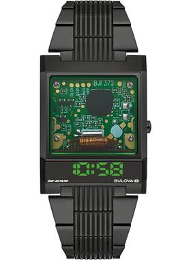 代购BULOVA宝路华男士腕表LED双时区日历夜光黑色钢带硅胶透明