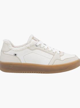 代购rieker女士低帮运动鞋舒适保暖轻便防滑白色平底系带