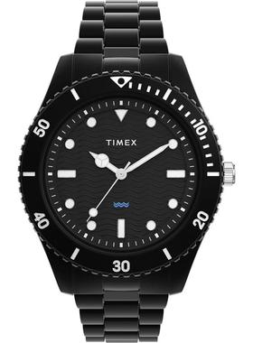 代购Timex天美时男士腕表夜光计时指针防滑黑色钢带防水塑料