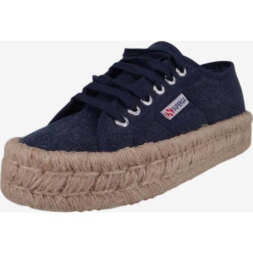 代购Superga女士帆布鞋透气轻便软底舒适深蓝色圆头系带6孔鞋带