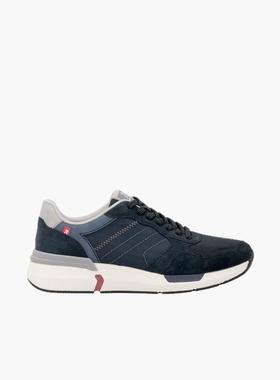 代购rieker男士跑步鞋轻便透气缓震耐磨蓝色系带网面合成革日常