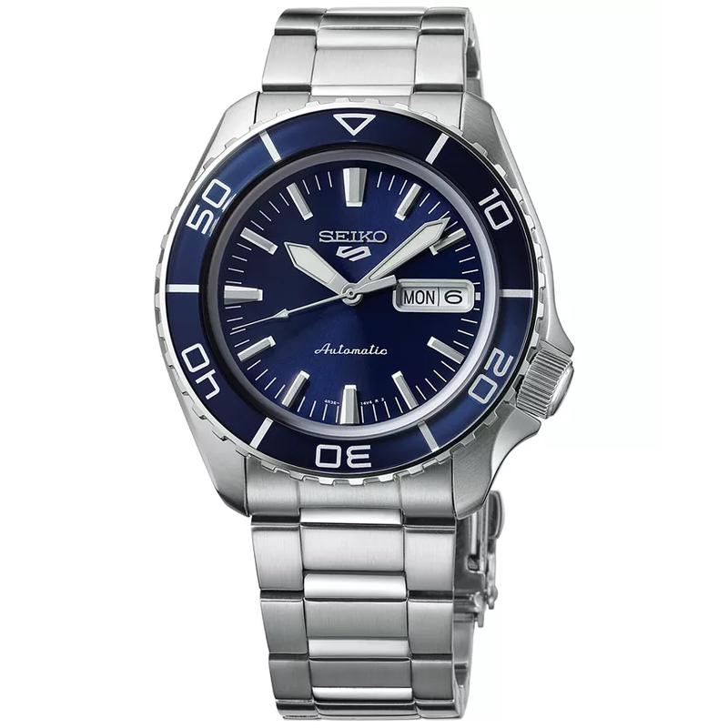 Seiko/精工男士机械表蓝盘日历不锈钢表带mm防水