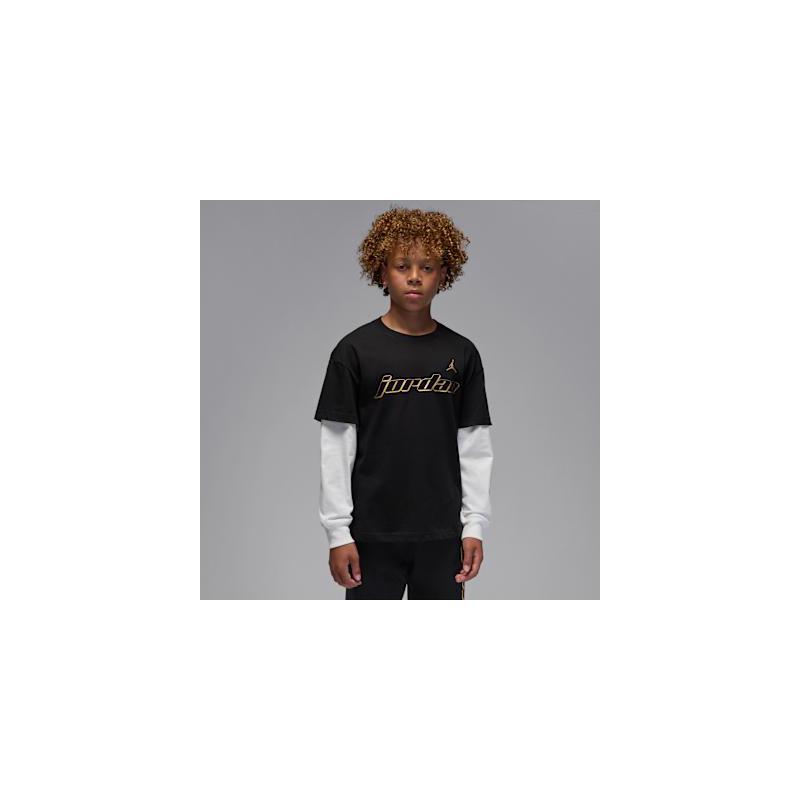 JORDAN运动T恤青少年男舒适贴身透气面料针织棉料经典版型黑色