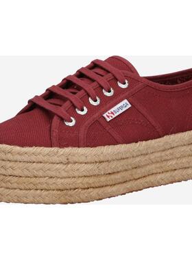 代购Superga女士帆布鞋透气轻便舒适耐磨系带圆头厚底麻绳底