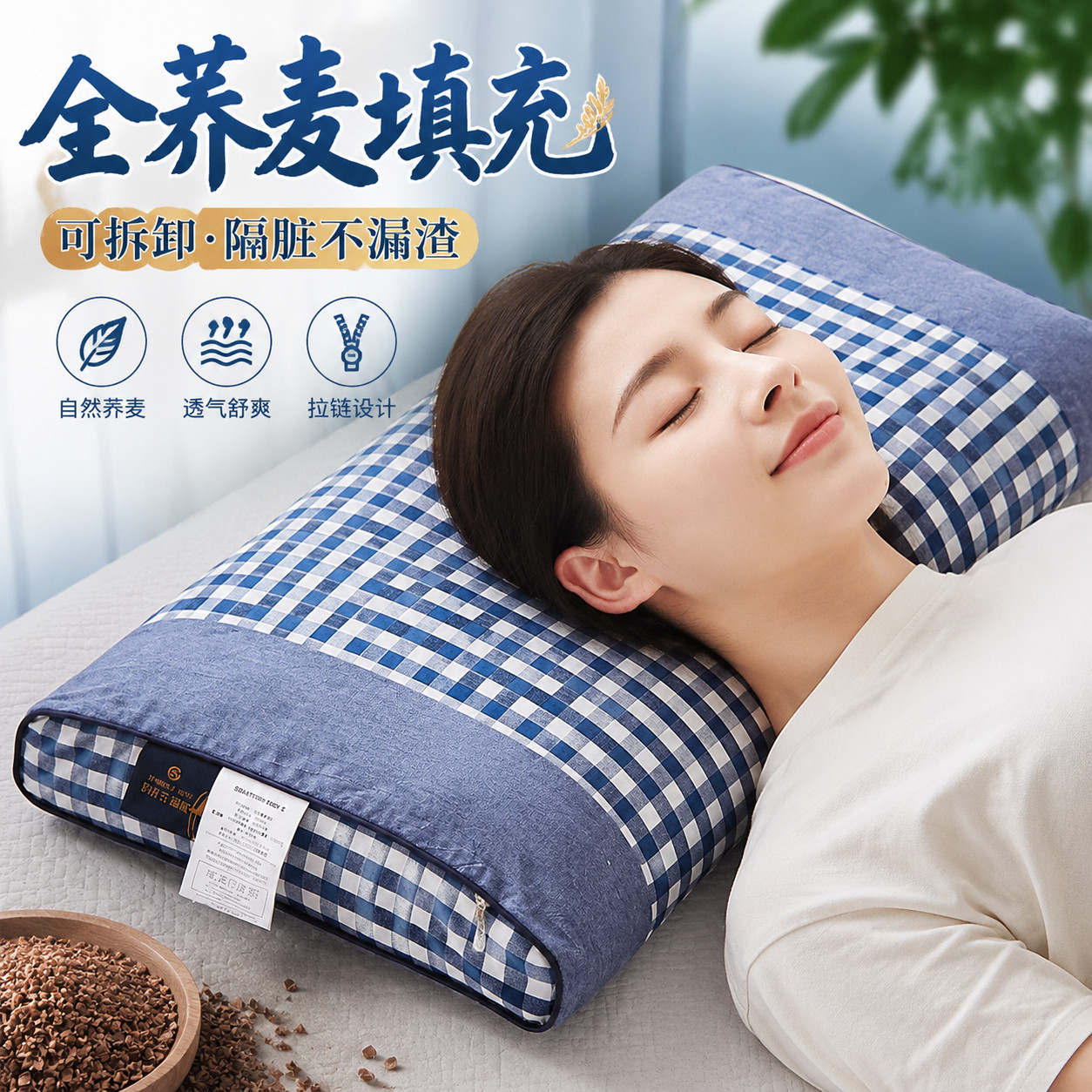 荞麦枕头专用枕套拉链款加厚加大隔脏不漏渣内胆套双层布料内芯套