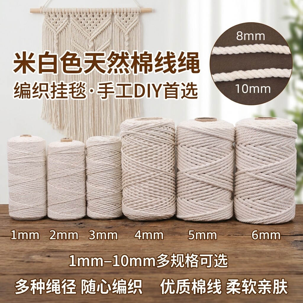 棉绳编挂毯棉线绳子捆绑绳diy手工编织材料吊牌包装绳装饰绳粗细