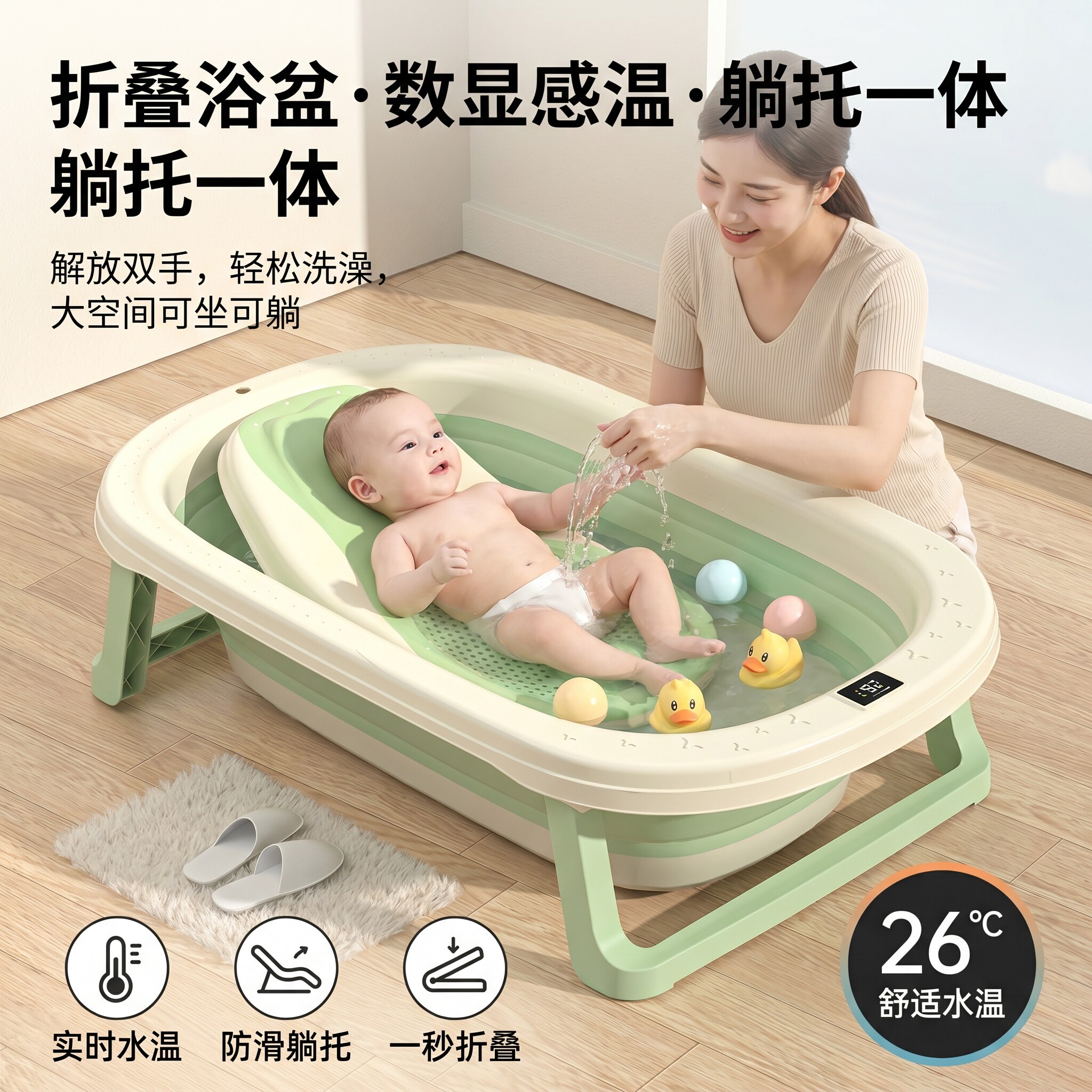 婴儿洗澡盆躺托一体可折叠3到12岁儿童宝宝0到6婴幼儿坐躺浴盆桶