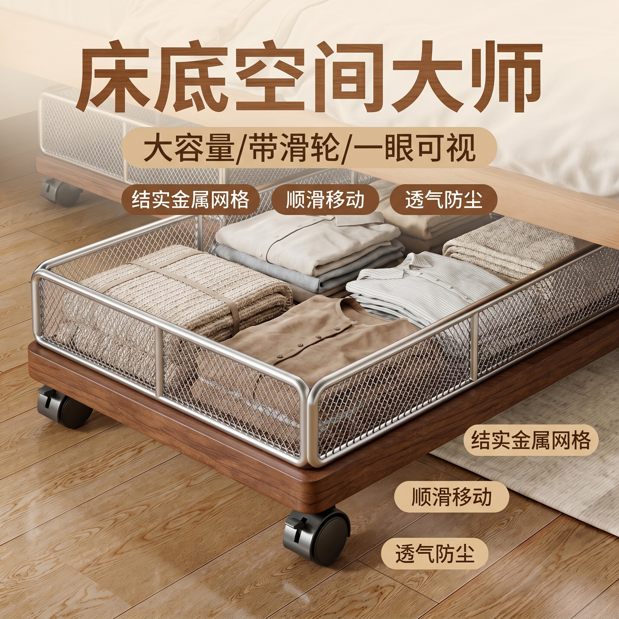 床底收纳箱带滑轮放床下无盖办公室桌下置物神器宿舍衣物整理箱子图片