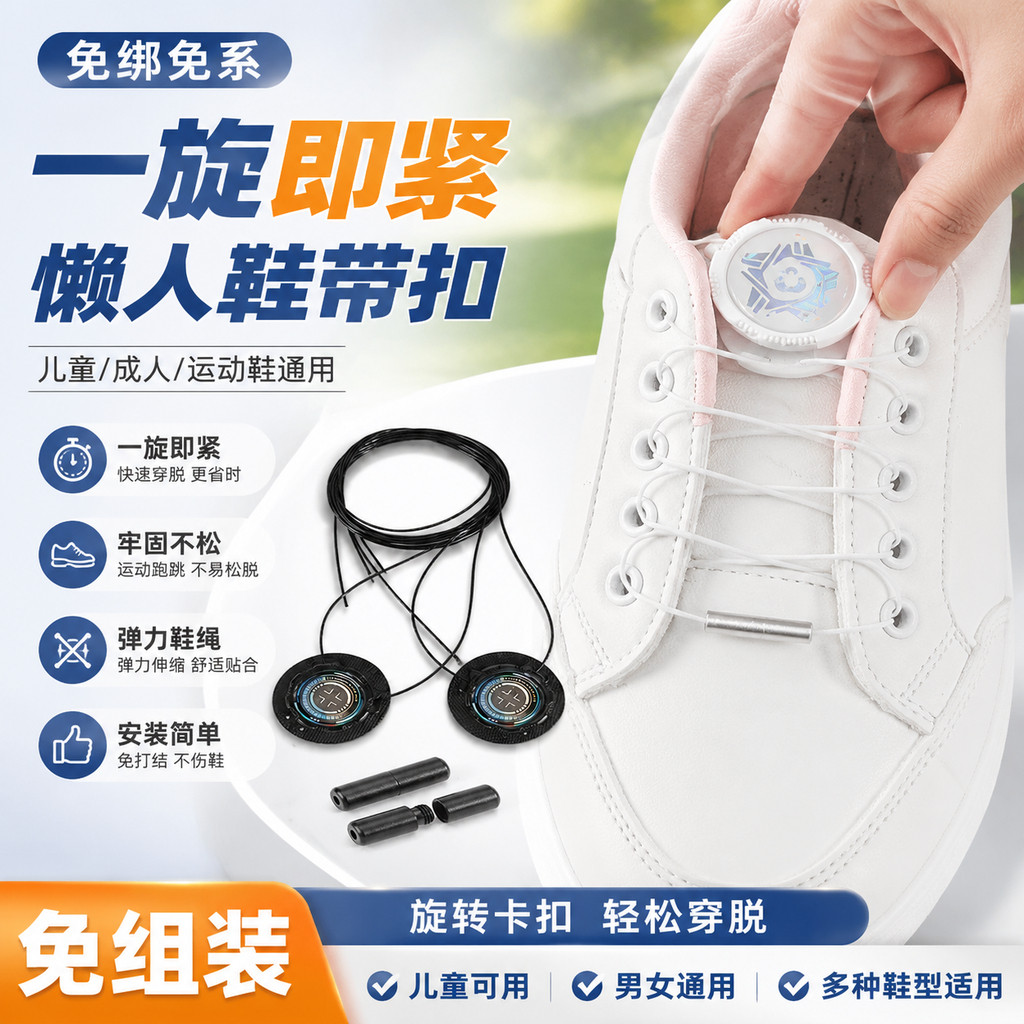 鞋带免系神器旋转卡扣儿童女男款通用免绑运动鞋懒人纽扣粗绳鞋扣