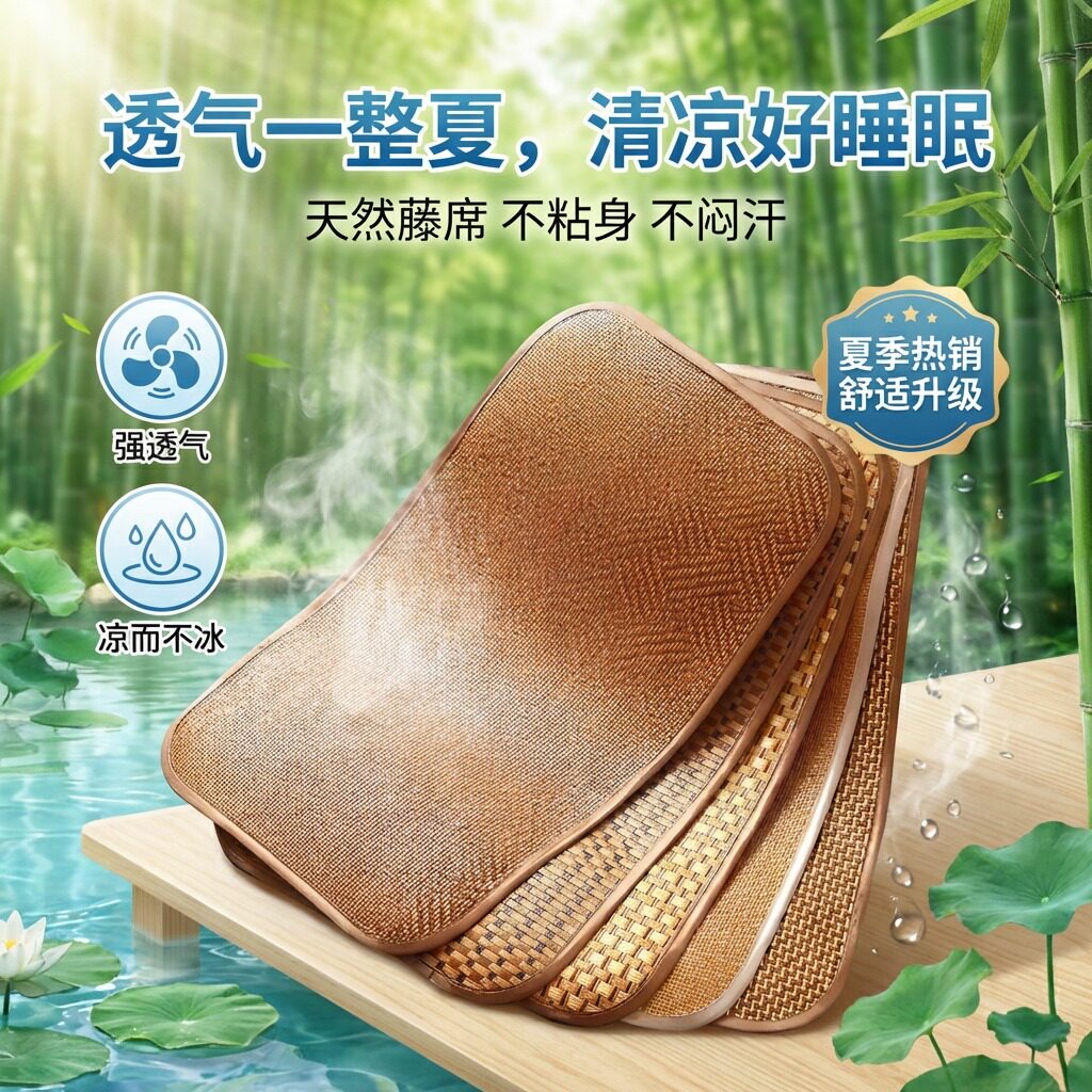 夏季凉席枕套儿童夏天枕席单人枕巾枕片冰藤草席枕头套宝宝凉凉席