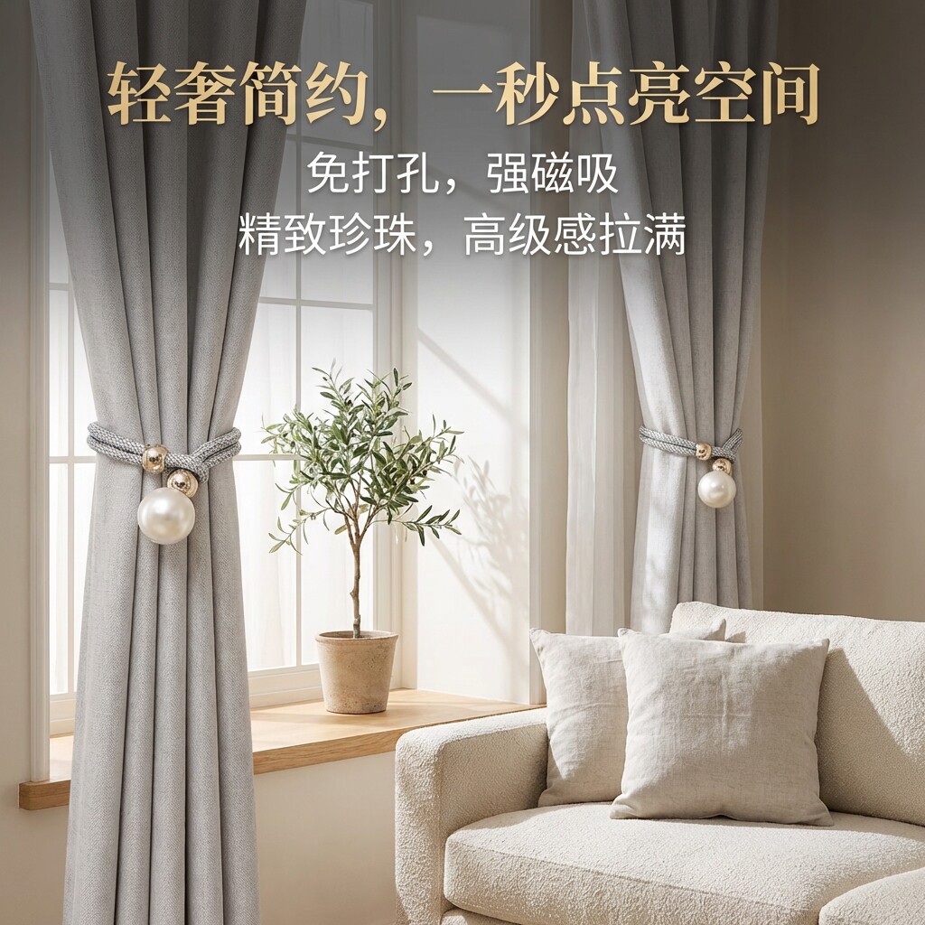 轻奢高档珍珠窗帘绑带一对装纱帘扣环束带绑绳配件窗帘扣绳子绑饰