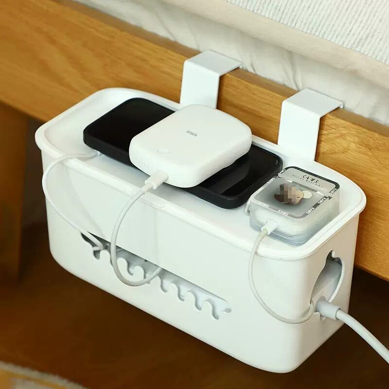 排插收纳盒挂墙壁挂式电源线整理桌面理线器收线神器免打孔大容量