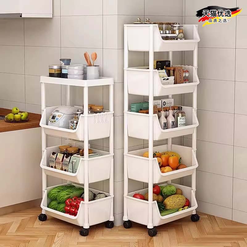 厨房多功能置物架可移动小推车书架落地家用多层零食收纳柜置物架