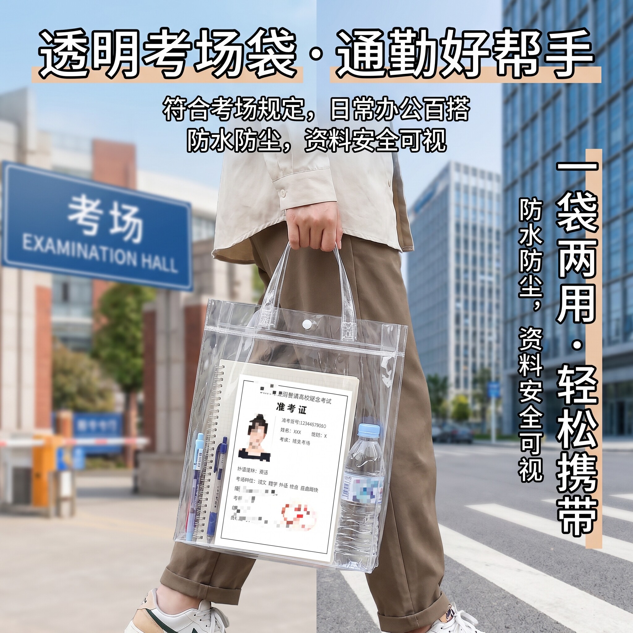 透明文件袋考试专用中考高考初中生大容量防水手提包收纳拎书袋