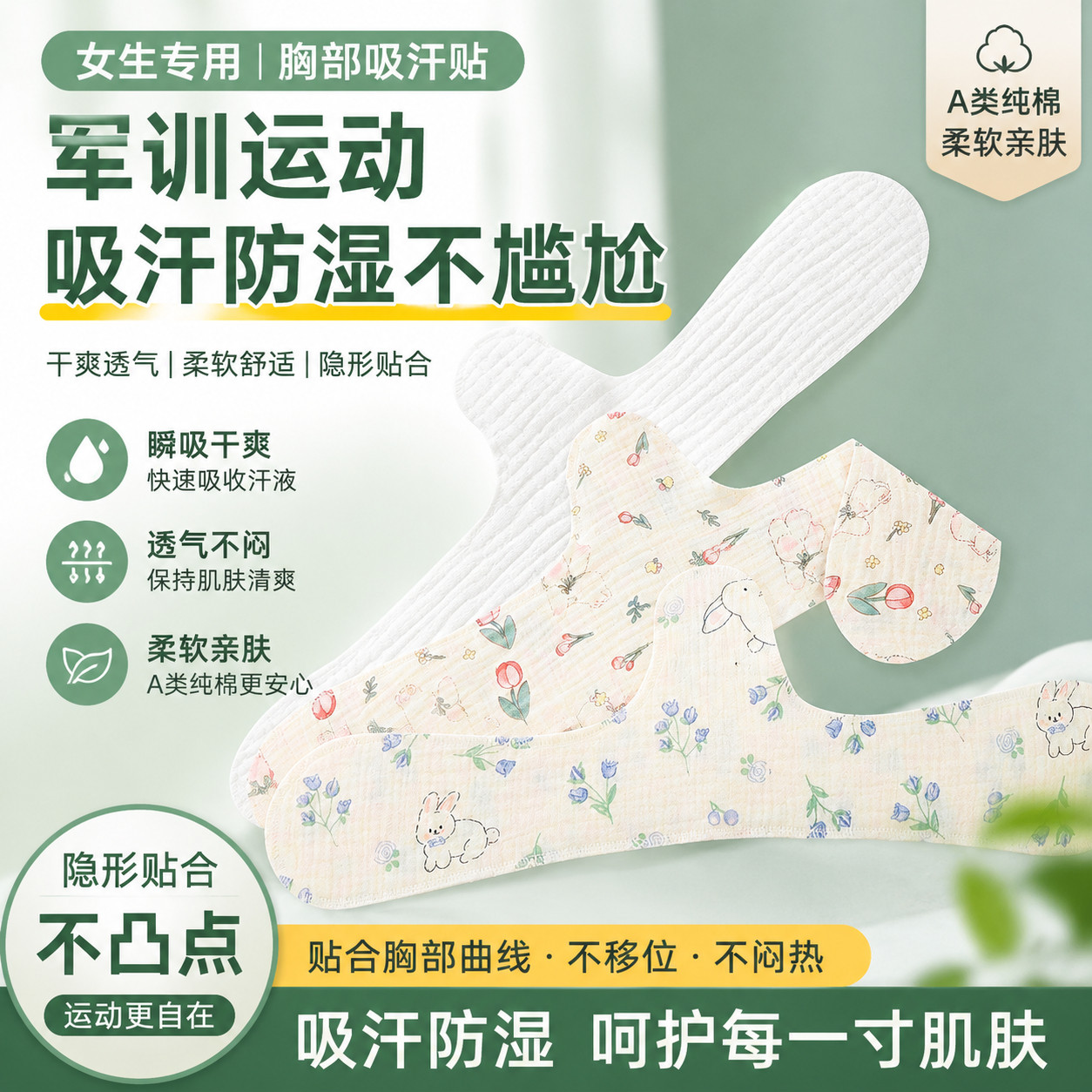 军训用品女生专用吸汗贴胸部吸汗垫胸下止汗运动防湿内衣衬垫