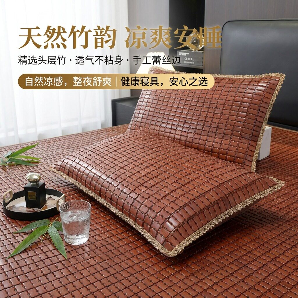 夏季枕套麻将凉席凉感枕头套大号碳化枕套竹子抱枕套夏天凉枕靠套