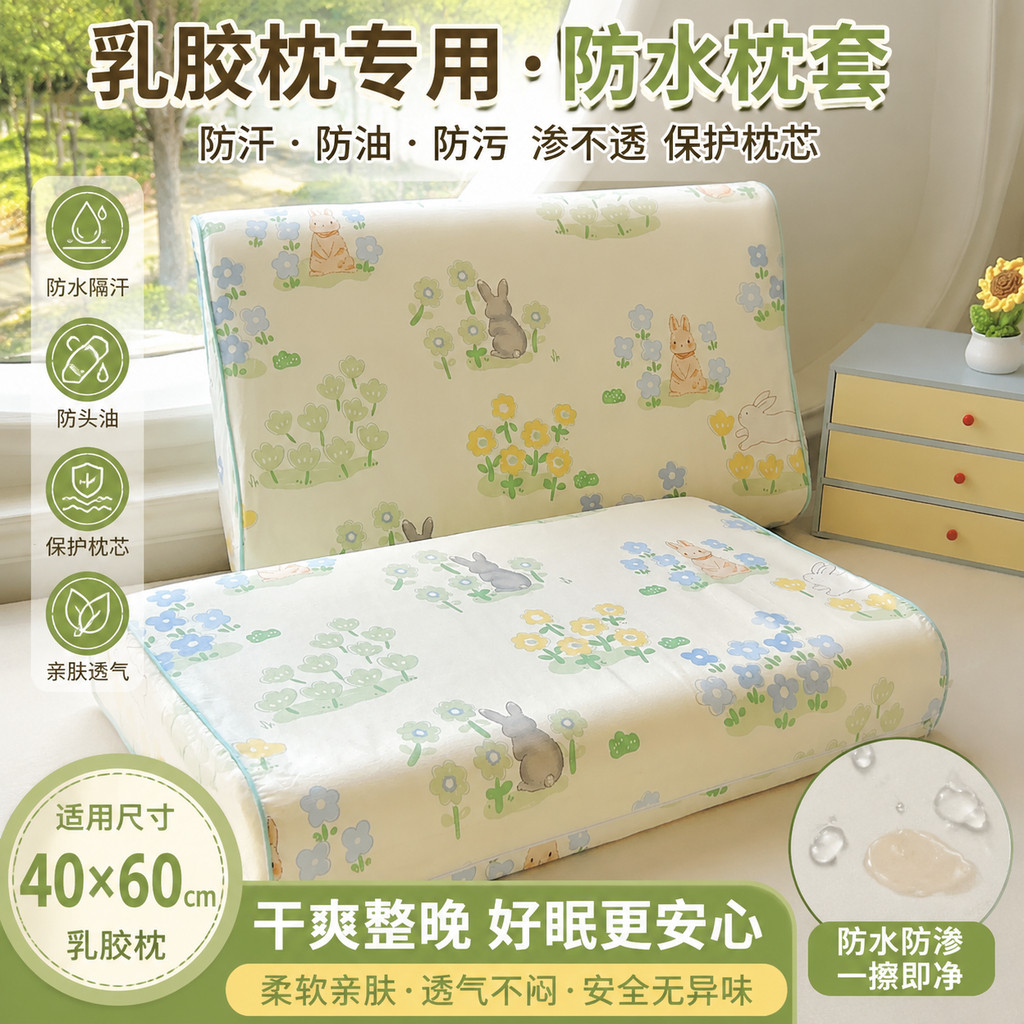 乳胶枕头专用枕套40x60cm夏天防出汗枕头套防水防头油枕芯内胆套图片