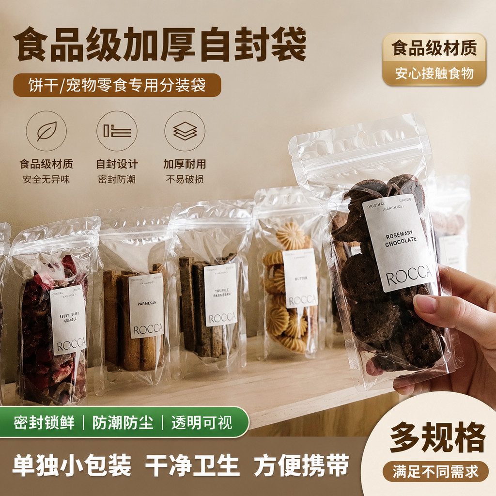 宠物零食包装袋自封饼干单独小曲奇分装袋食品级加厚透明塑封袋子