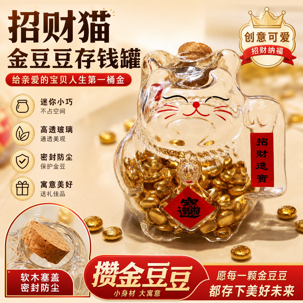 迷你玻璃密封罐攒金豆豆收纳瓶小号带盖透明可爱装金豆的小玻璃瓶