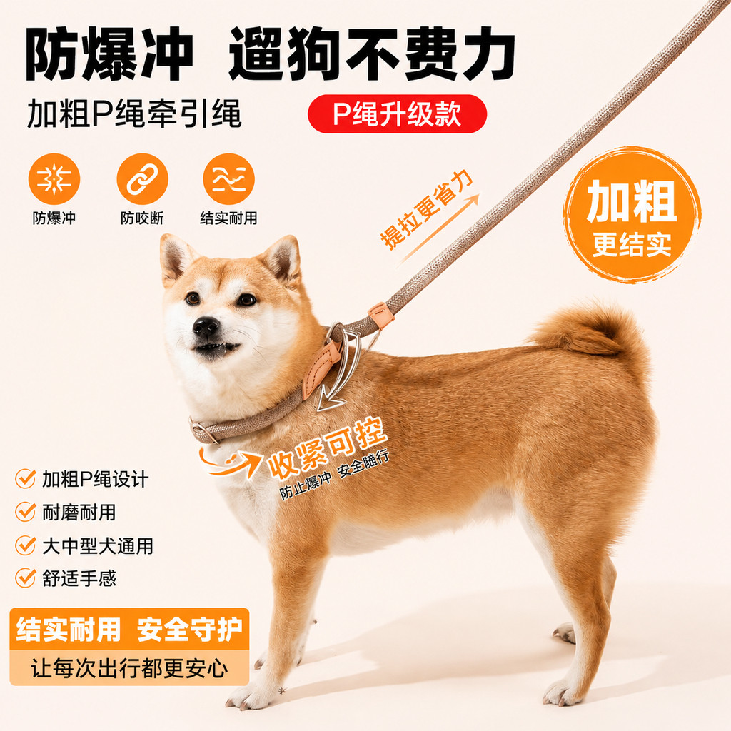 狗绳中华田园犬p绳防爆冲牵引绳大型犬加粗款中型犬防咬断防挣脱