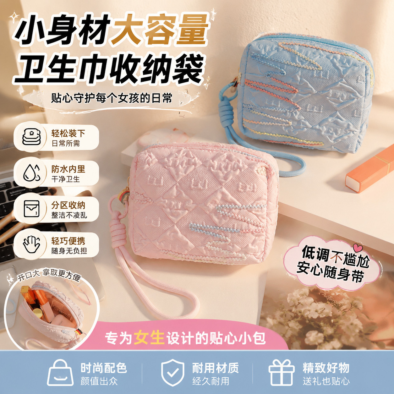 卫生巾收纳包大容量高颜值多功能杂物包便携小型适用学生月事包