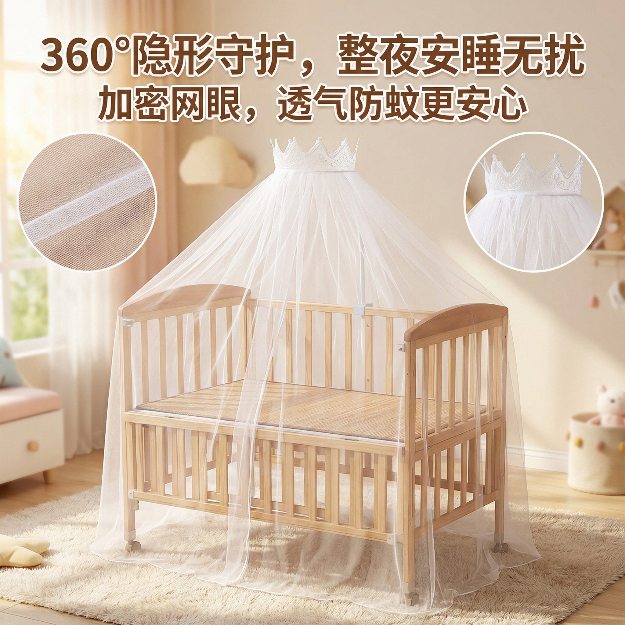 婴儿床专用蚊帐公主风落地儿童床蒙古包全罩式拼接小床摇篮防蚊罩