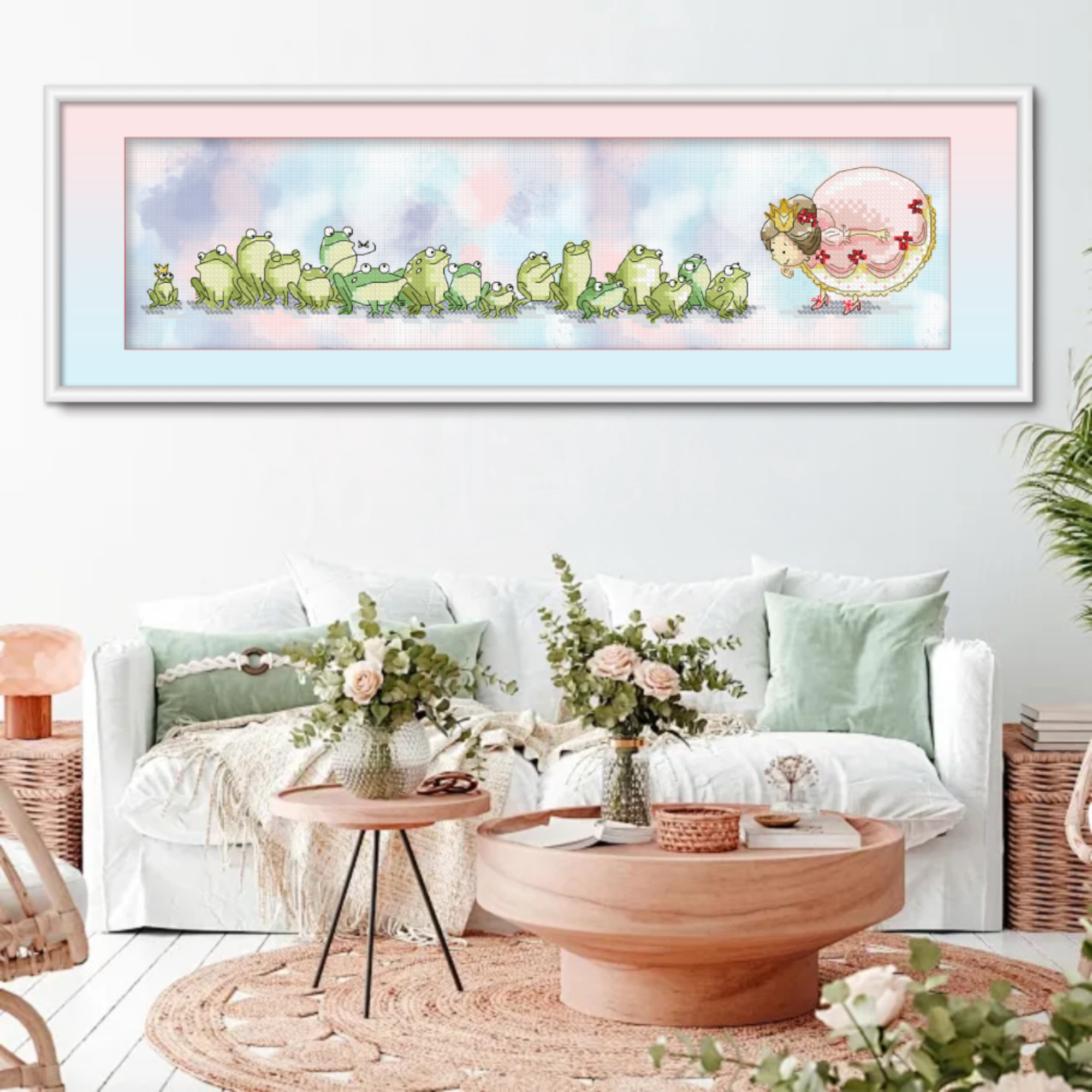 KS十字绣青蛙王子卡通萌趣横幅图儿童房可爱手工线绣装饰画新品