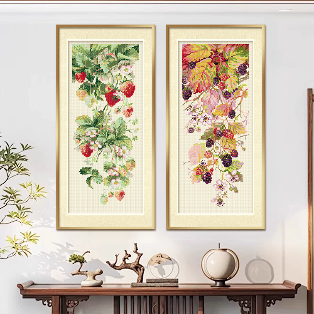 ks十字绣黑莓草莓自己绣手工解压客厅玄关挂画棉线清新印花DIY