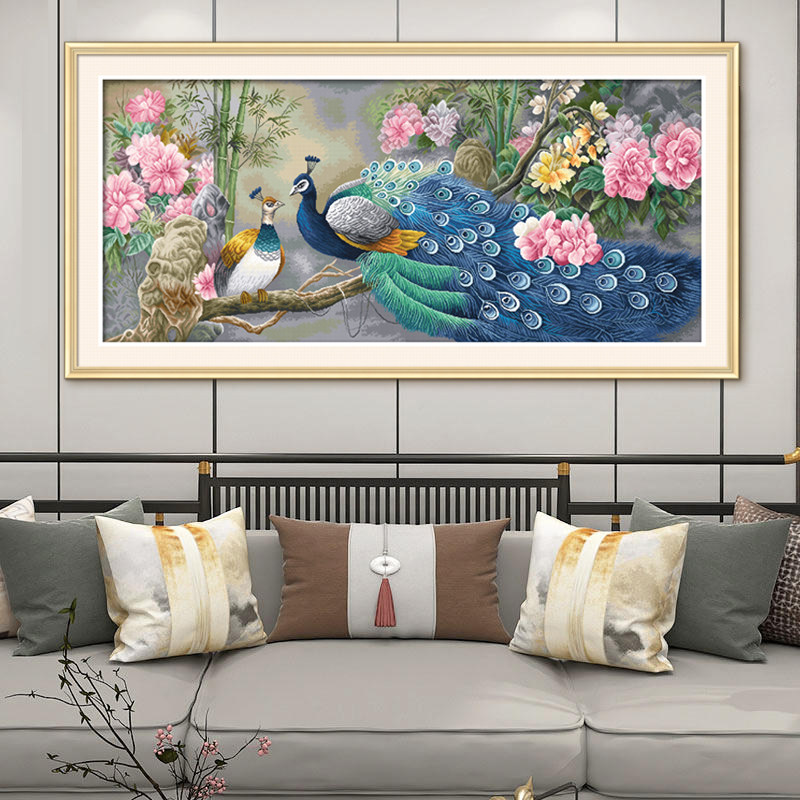 ks十字绣禧雀芳情新款客厅挂画大气自己绣手工棉线清新印布孔雀,居家布艺,十字绣套件,淘宝优惠券,粉丝福利购,淘宝优惠卷