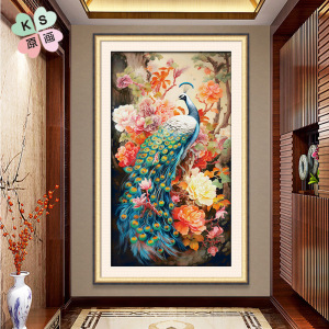 ks十字绣2025年新款孔雀牡丹花客厅玄关挂画 画大气手工自己绣晚