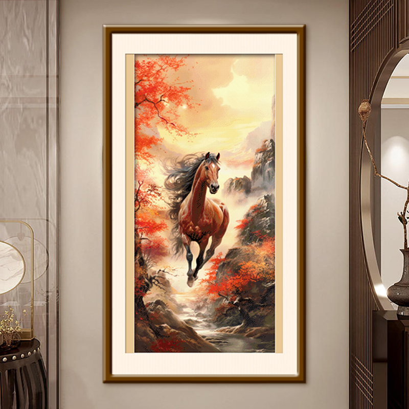 ks十字绣一马当先2024年新款客厅玄关挂画自己绣手工DIY棉线100色