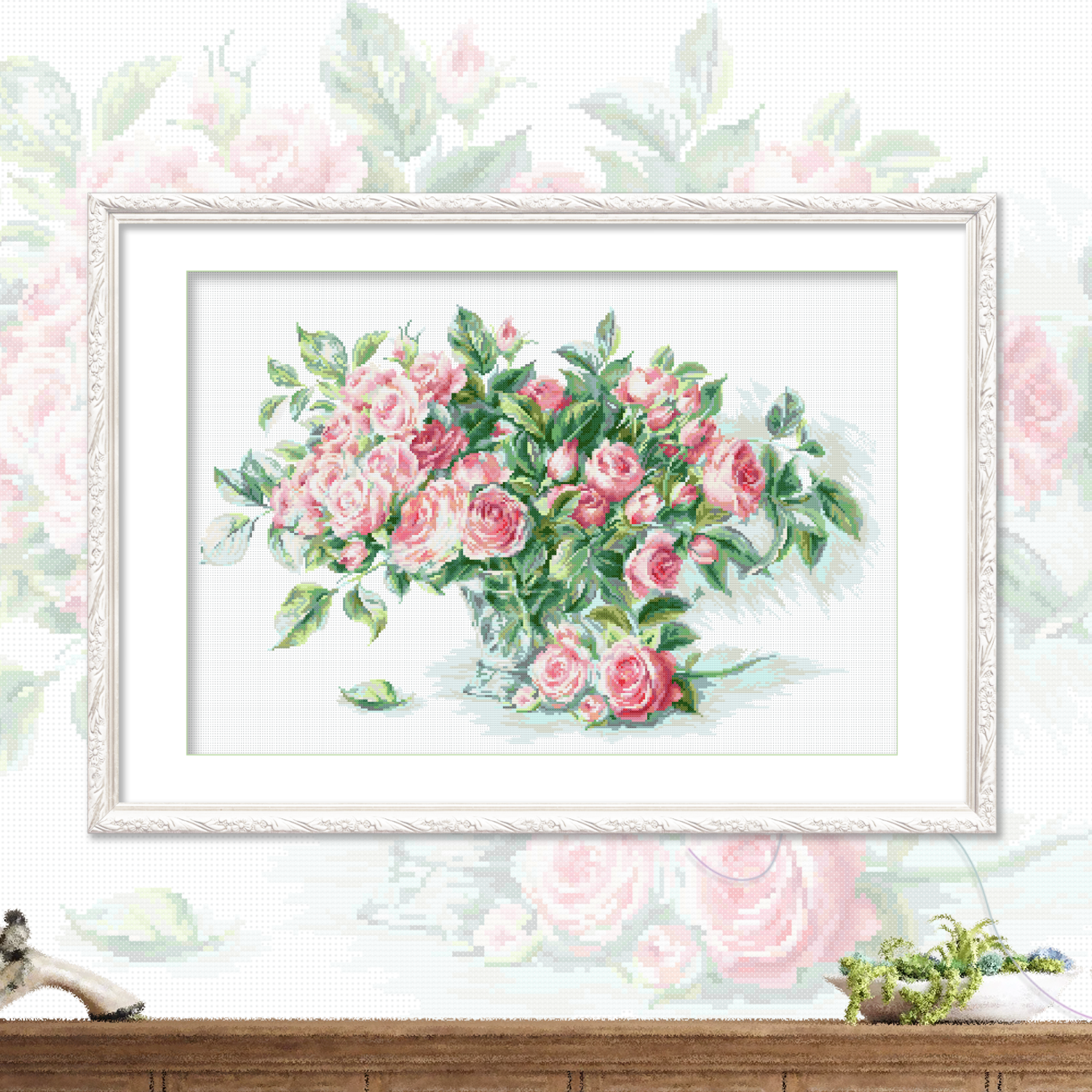 ks十字绣水粉玫瑰新款自己手工DIY棉线花卉系列非满绣47色无勾边