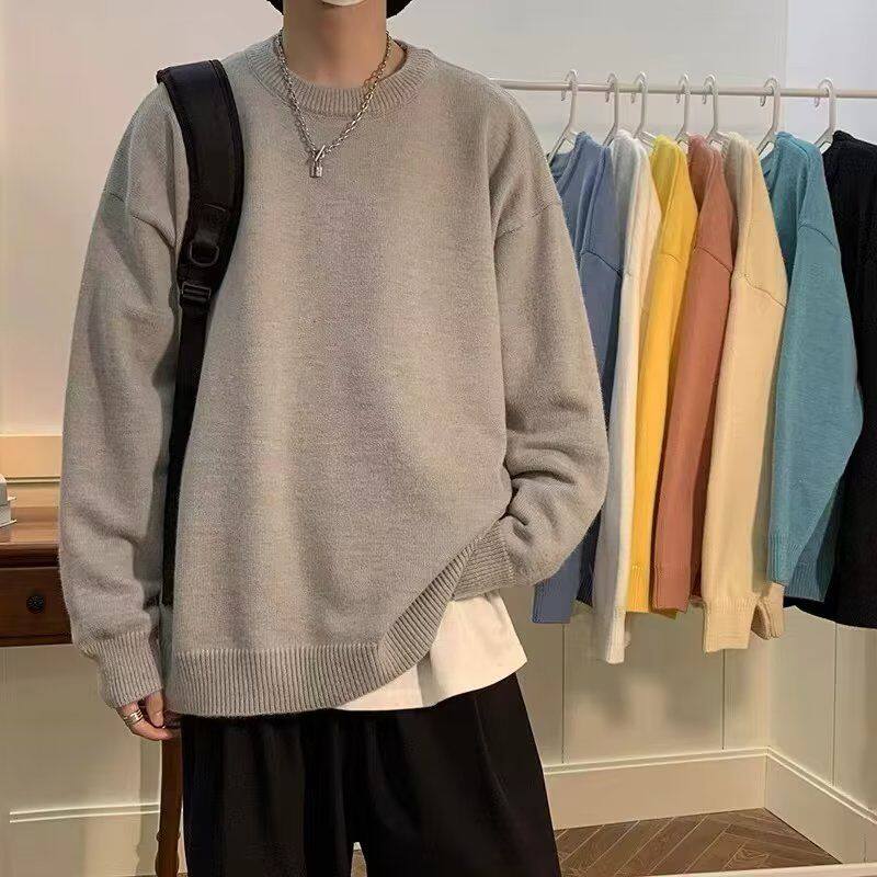 百搭修身韩版针织衫潮流打底衫大码毛衣男士圆领青少年秋冬款外套