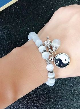 太极阴阳鱼水晶猫眼石手串小众百搭新中式国潮风道家八卦图手链