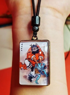 平安钟馗项链吊坠复古双面立体小众挂坠饰品毛衣链挂件男女款传统