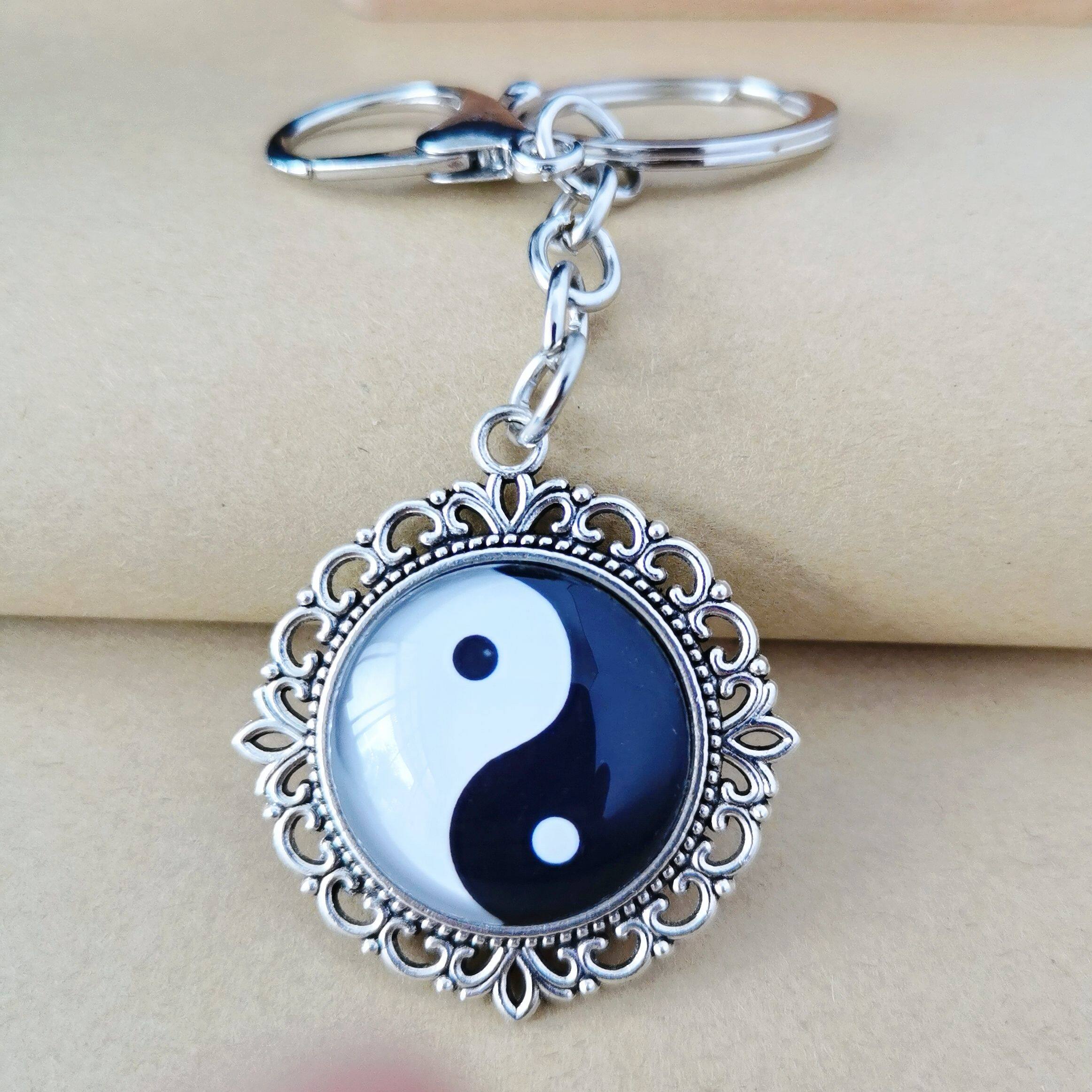 道家太极阴阳鱼钥匙扣中国风复古双面八卦图钥匙链挂件包挂简约