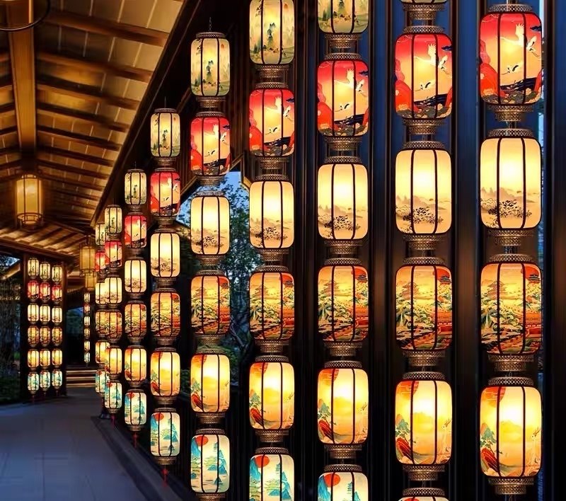 新年户外中式古风仿羊皮红灯笼串