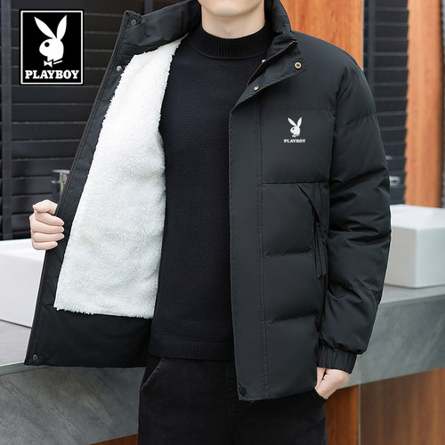 花花公子加绒加厚棉服夹克外套男