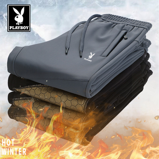 子春秋直筒长裤 加绒加厚束脚裤 男保暖卫裤 花花公子秋冬运动休闲裤