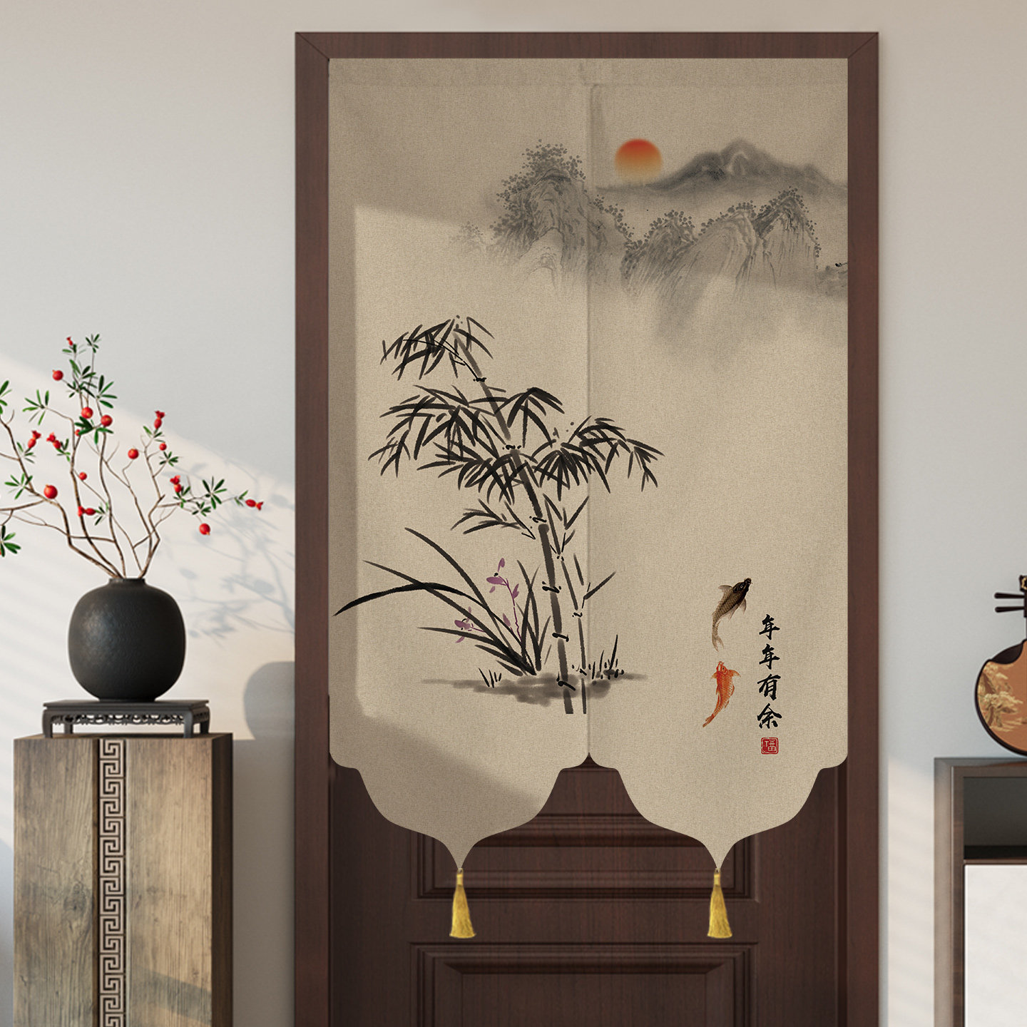 新中式门帘厨房玄关隔断帘图片