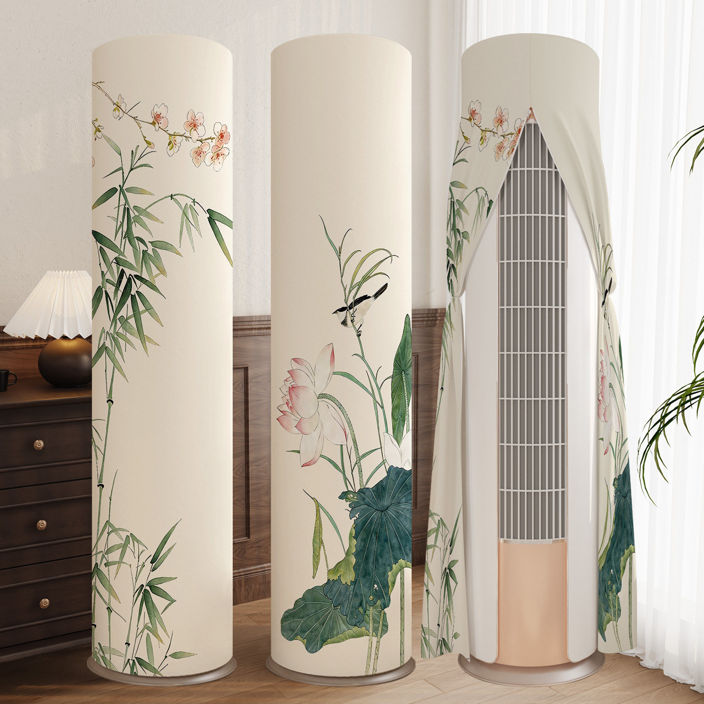 新中式空调防尘罩立式圆柱形品牌通用柜机专用全包客厅空调套盖布,居家布艺,空调罩,淘宝优惠券,粉丝福利购,淘宝优惠卷