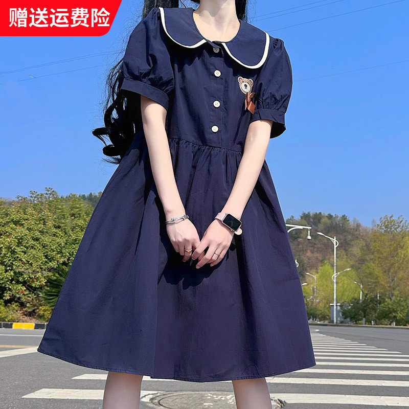 大童女连衣裙夏季初中生12岁女孩13胖童学院风小清新短袖纯棉裙子