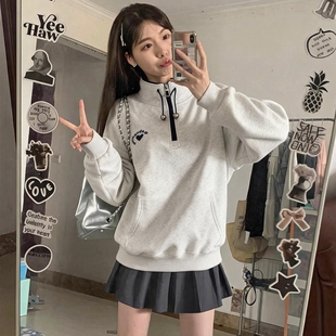 卫衣女初中生2026新款韩版宽松慵懒风女大童加厚学生高领长袖上衣