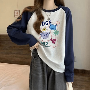 女大童韩版插肩袖卫衣少女春秋新款加大码初中生宽松长袖t恤女