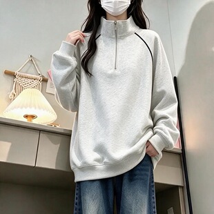 美式休闲卫衣女秋冬高领初中高中学生少女大童运动外穿中长款上衣
