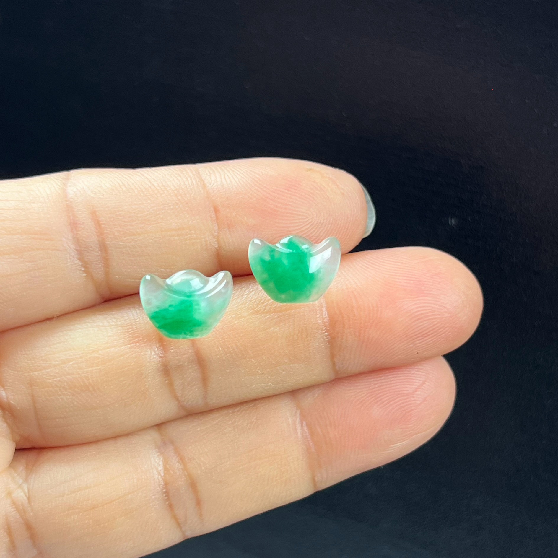 天然玉石精品珠宝高冰飘非洲翠玉元宝耳钉耳环耳坠子耳饰送礼