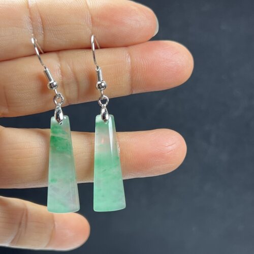 天然玉石精品高冰飘翠绿色非洲翠玉长条耳环时尚耳钩正品新款