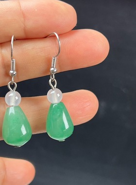 纯天然真玉耳环高冰飘翠绿色非洲翠玉玉石水滴耳坠耳环独龙玉正品