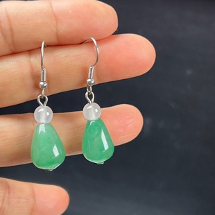 纯天然真玉耳环高冰飘翠绿色非洲翠玉玉石水滴耳坠耳环独龙玉正品